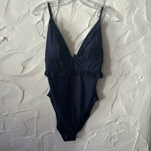 J Crew Sexy Navy Ruffled detail Bathing Suit